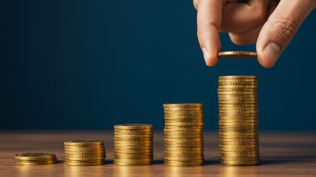 Stack of gold coins lined up